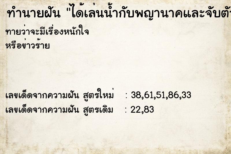 ทำนายฝันทำนายฝันได้เล่นน้ำกับพญานาคและจับตัว