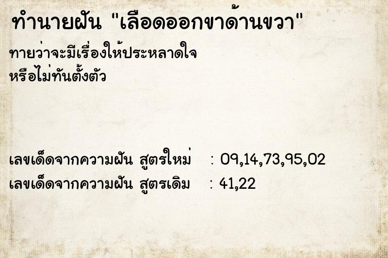 ทำนายฝันเลือดออกขาด้านขวา ทำนายฝันทำนายฝันเลือดออกขาด้านขวา