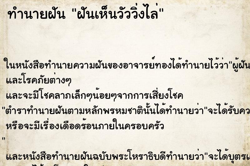 ทำนายฝันทำนายฝันฝันเห็นวัววิ่งไล่