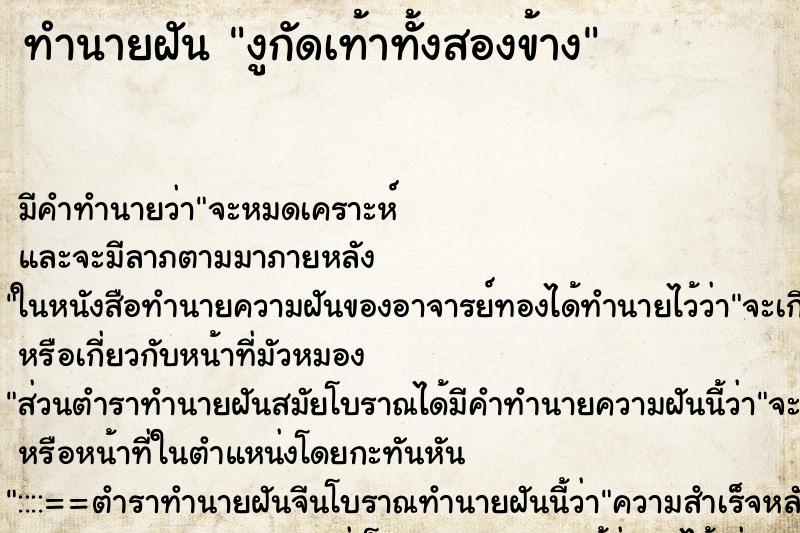 ทำนายฝันงูกัดเท้าทั้งสองข้าง ทำนายฝันทำนายฝันงูกัดเท้าทั้งสองข้าง