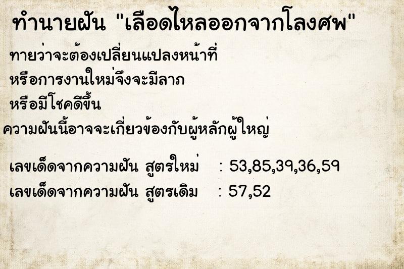 ทำนายฝันเลือดไหลออกจากโลงศพ ทำนายฝันทำนายฝันเลือดไหลออกจากโลงศพ