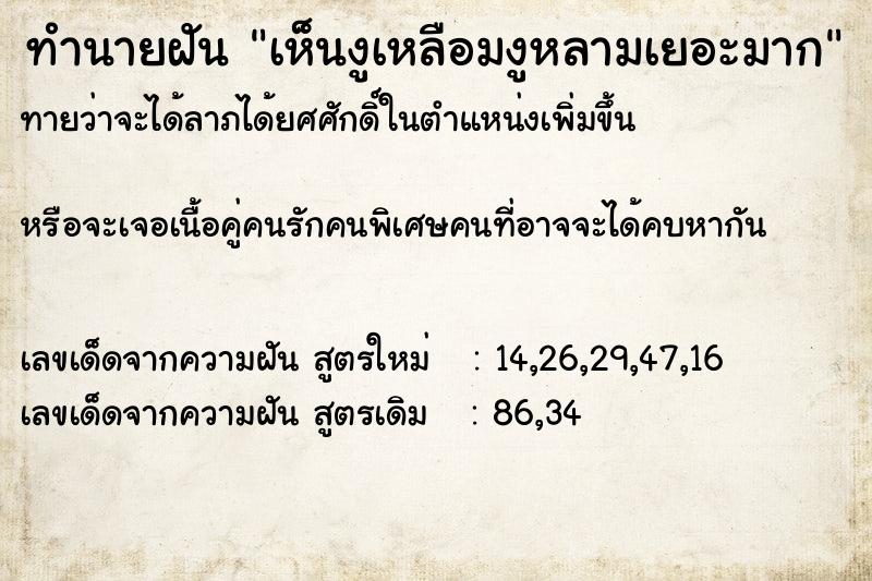 ทำนายฝันทำนายฝันเห็นงูเหลือมงูหลามเยอะมาก