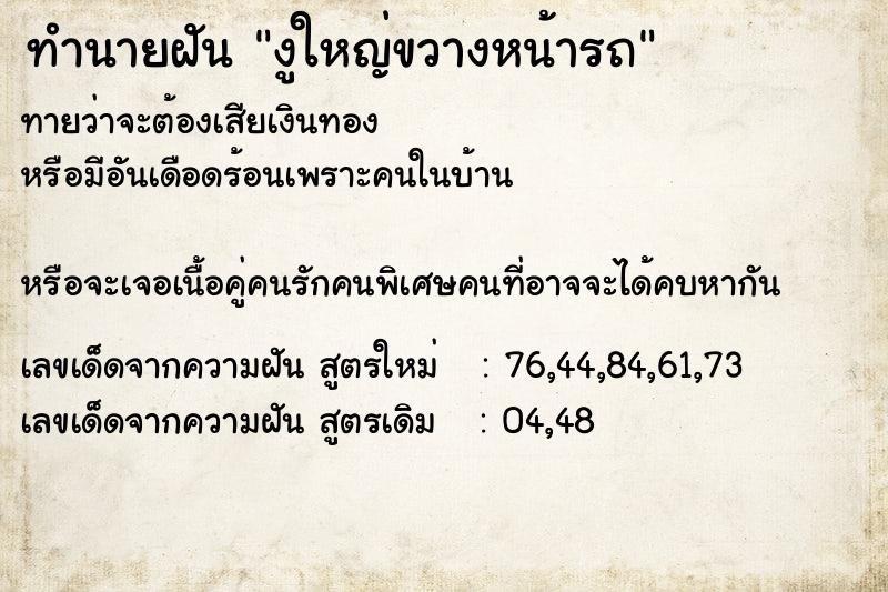 ทำนายฝันงูใหญ่ขวางหน้ารถ ทำนายฝันทำนายฝันงูใหญ่ขวางหน้ารถ