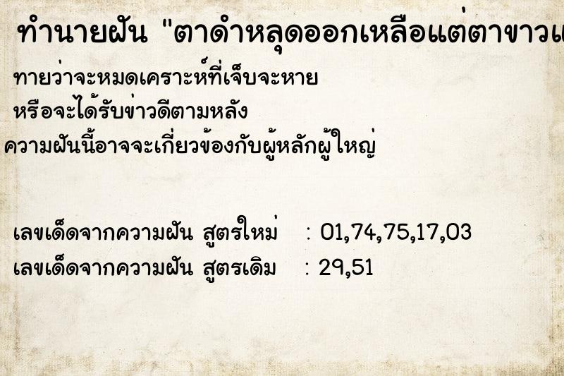 ทำนายฝัน ตาดำหลุดออกเหลือแต่ตาขาวแต่ยังมองเห็น ทำนายฝัน ตาดำหลุดออกเหลือแต่ตาขาวแต่ยังมองเห็น