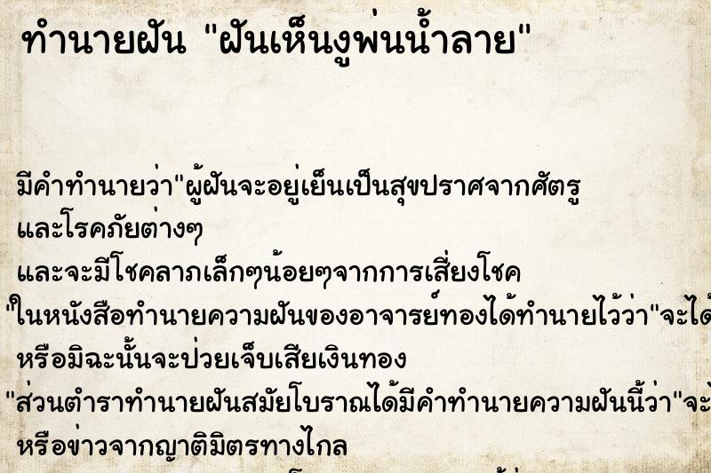 ทำนายฝัน ฝันเห็นงูพ่นน้ำลาย ตำราโบราณ แม่นที่สุดในโลก