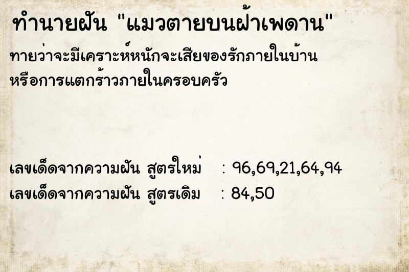 ทำนายฝันแมวตายบนฝ้าเพดาน ทำนายฝันทำนายฝันแมวตายบนฝ้าเพดาน