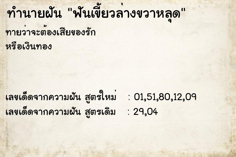 ทำนายฝันทำนายฝันฟันเขี้ยวล่างขวาหลุด