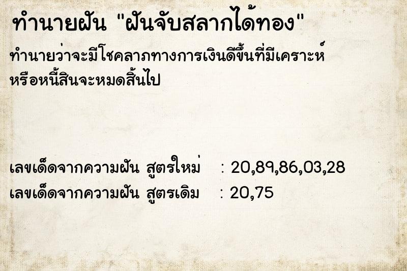 ทำนายฝันฝันจับสลากได้ทอง ทำนายฝันทำนายฝันฝันจับสลากได้ทอง