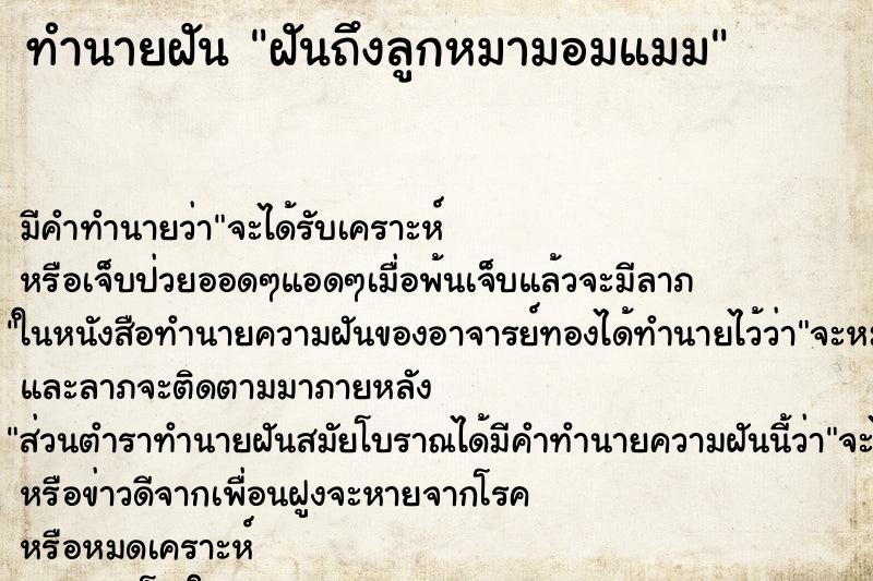 ทำนายฝันฝันถึงลูกหมามอมแมม ทำนายฝันทำนายฝันฝันถึงลูกหมามอมแมม