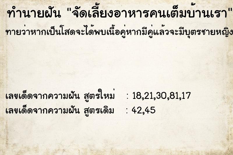 ทำนายฝันทำนายฝันจัดเลี้ยงอาหารคนเต็มบ้านเรา