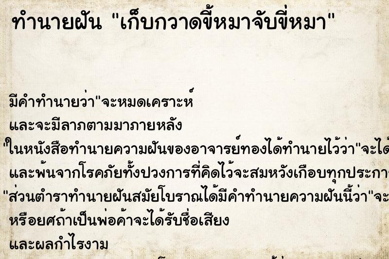 ทำนายฝัน เก็บกวาดขี้หมาจับขี่หมา ทำนายฝัน เก็บกวาดขี้หมาจับขี่หมา