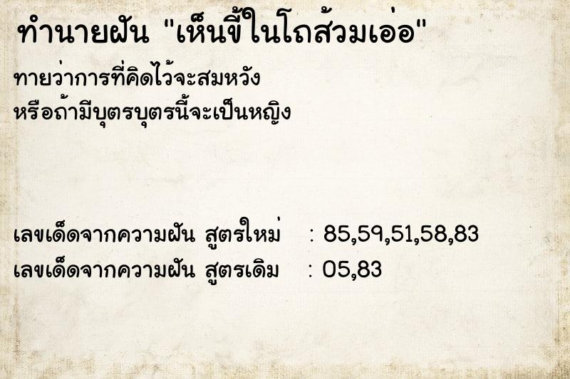 ทำนายฝันทำนายฝันเห็นขี้ในโถส้วมเอ่อ