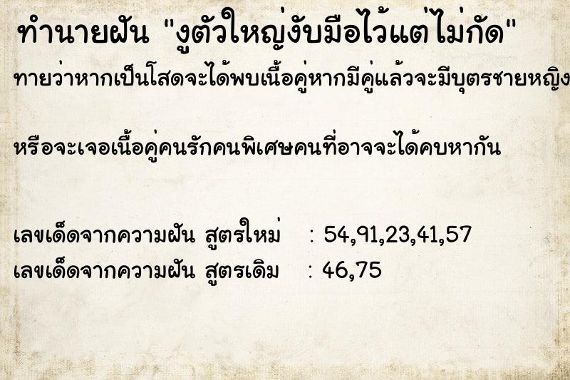 ทำนายฝันงูตัวใหญ่งับมือไว้แต่ไม่กัด ทำนายฝันทำนายฝันงูตัวใหญ่งับมือไว้แต่ไม่กัด