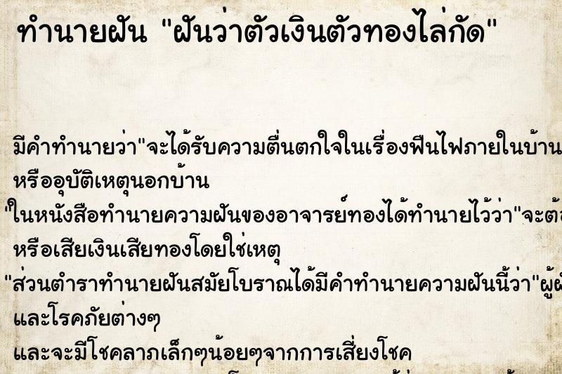 ทำนายฝันฝันว่าตัวเงินตัวทองไล่กัด ทำนายฝันทำนายฝันฝันว่าตัวเงินตัวทองไล่กัด