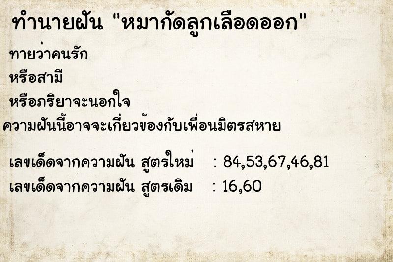 ทำนายฝันทำนายฝันหมากัดลูกเลือดออก