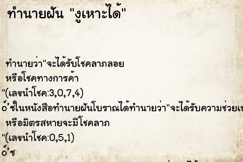 ทำนายฝันงูเหาะได้ ทำนายฝันทำนายฝันงูเหาะได้