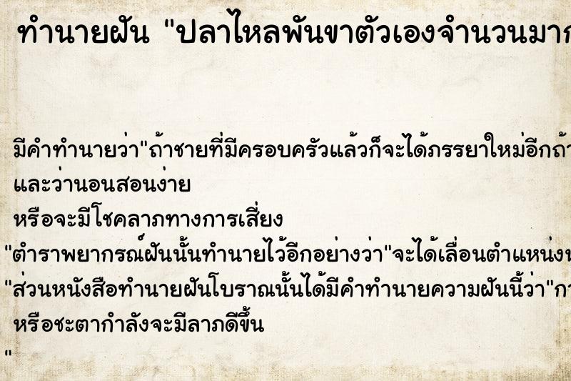 ทำนายฝันปลาไหลพันขาตัวเองจำนวนมาก ทำนายฝันทำนายฝันปลาไหลพันขาตัวเองจำนวนมาก