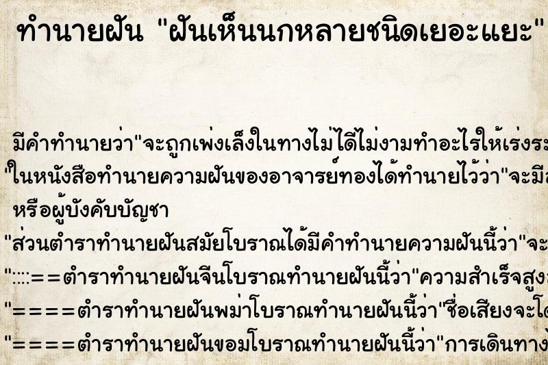 ทำนายฝันทำนายฝันฝันเห็นนกหลายชนิดเยอะแยะ