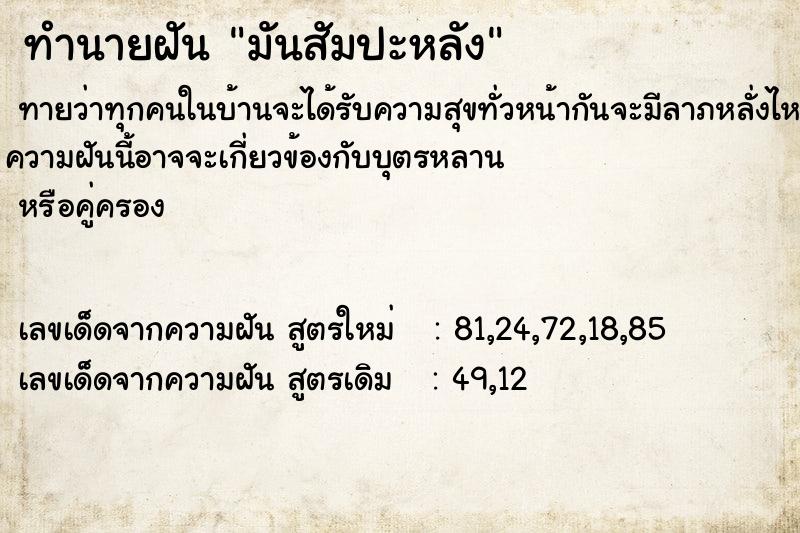 ทำนายฝันมันสัมปะหลัง ทำนายฝันทำนายฝันมันสัมปะหลัง