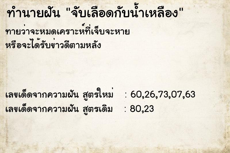 ทำนายฝัน จับเลือดกับน้ำเหลือง ทำนายฝัน จับเลือดกับน้ำเหลือง