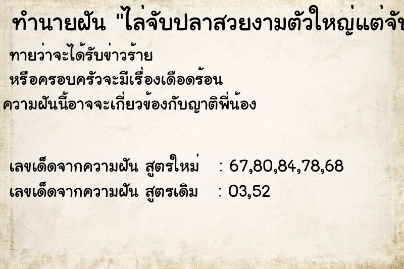 ทำนายฝันทำนายฝันไล่จับปลาสวยงามตัวใหญ่แต่จับไม่ได้