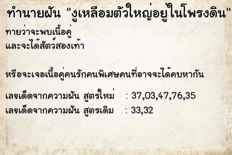 ทำนายฝันงูเหลือมตัวใหญ่อยู่ในโพรงดิน ทำนายฝันทำนายฝันงูเหลือมตัวใหญ่อยู่ในโพรงดิน