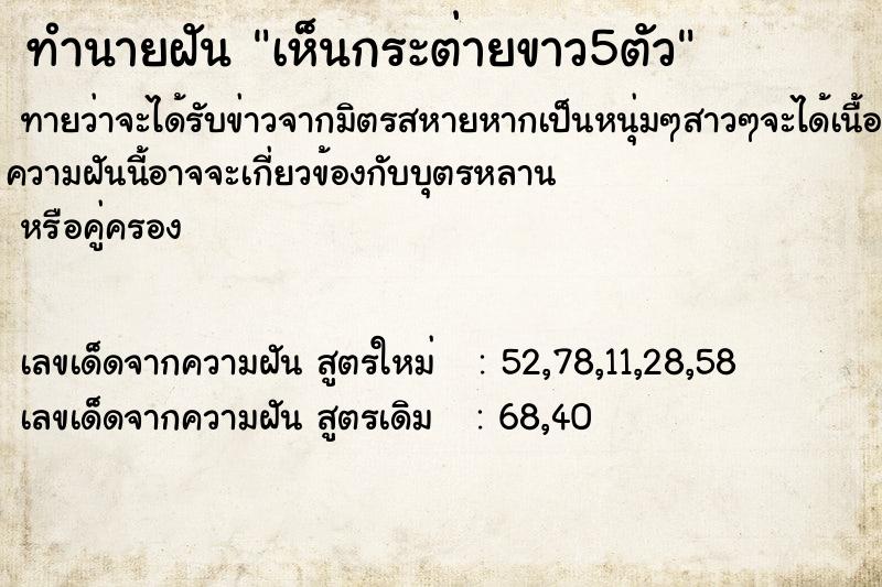 ทำนายฝันเห็นกระต่ายขาว5ตัว ทำนายฝันทำนายฝันเห็นกระต่ายขาว5ตัว