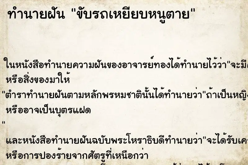 ทำนายฝัน ขับรถเหยียบหนูตาย ทำนายฝัน ขับรถเหยียบหนูตาย