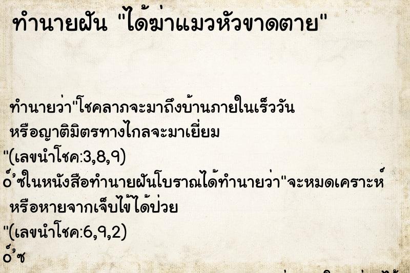 ทำนายฝันทำนายฝันได้ฆ่าแมวหัวขาดตาย