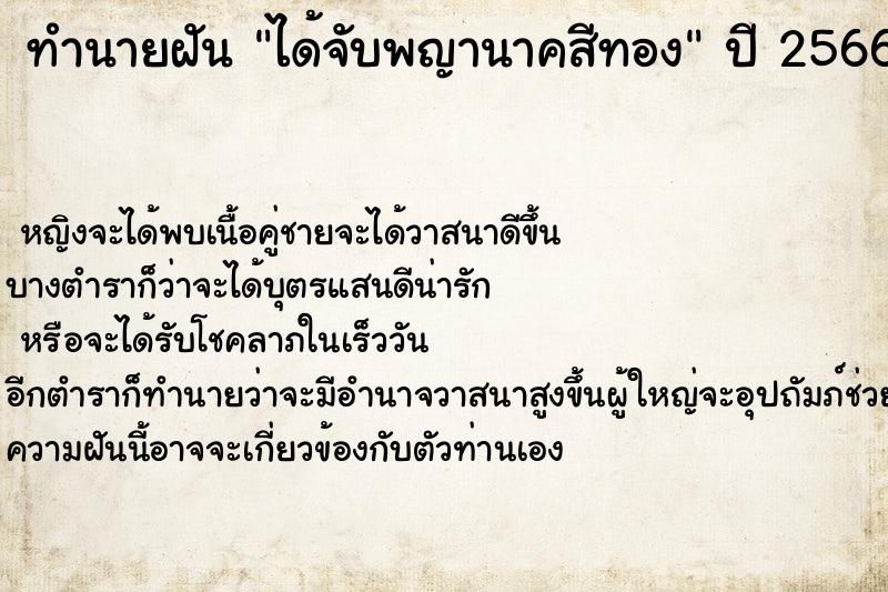 ทำนายฝัน ได้จับพญานาคสีทอง ตำราโบราณ แม่นที่สุดในโลก