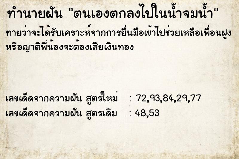 ทำนายฝันทำนายฝันตนเองตกลงไปในน้ำจมน้ำ