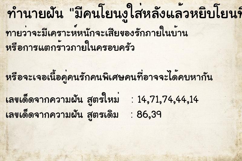 ทำนายฝันทำนายฝันมีคนโยนงูใส่หลังแล้วหยิบโยนทิ้ง