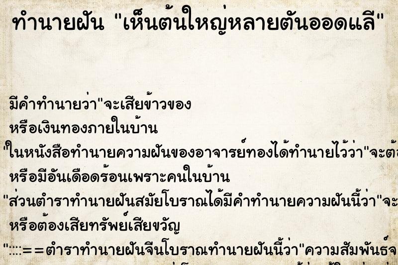 ทำนายฝัน เห็นต้นใหญ่หลายตันออดแลี ทำนายฝัน เห็นต้นใหญ่หลายตันออดแลี