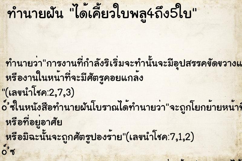 ทำนายฝัน ได้เคี้ยวใบพลู4ถึง5ใบ ทำนายฝัน ได้เคี้ยวใบพลู4ถึง5ใบ