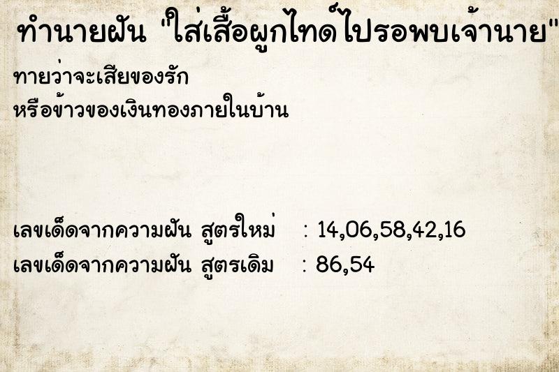 ทำนายฝันใส่เสื้อผูกไทด์ไปรอพบเจ้านาย ทำนายฝันทำนายฝันใส่เสื้อผูกไทด์ไปรอพบเจ้านาย