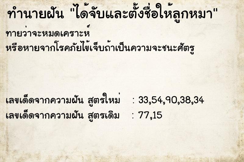 ทำนายฝันทำนายฝันได้จับและตั้งชื่อให้ลูกหมา