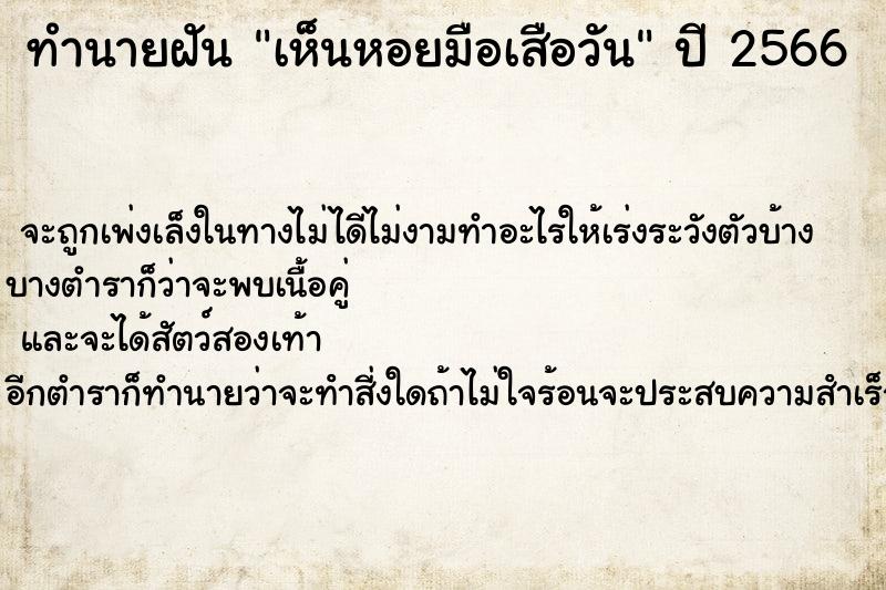 ทำนายฝัน เห็นหอยมือเสือวัน ทำนายฝัน เห็นหอยมือเสือวัน