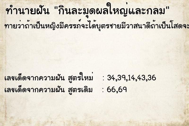 ทำนายฝันกินละมุดผลใหญ่และกลม ทำนายฝันทำนายฝันกินละมุดผลใหญ่และกลม