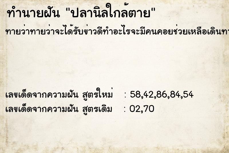 ทำนายฝันทำนายฝันปลานิลใกล้ตาย
