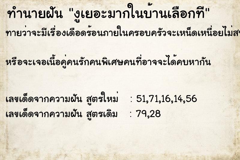 ทำนายฝันทำนายฝันงูเยอะมากในบ้านเลือกที