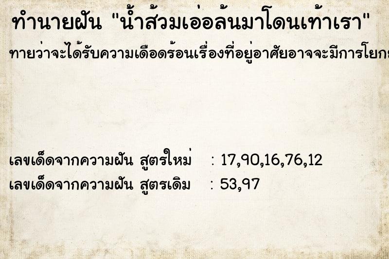 ทำนายฝันทำนายฝันน้ำส้วมเอ่อล้นมาโดนเท้าเรา