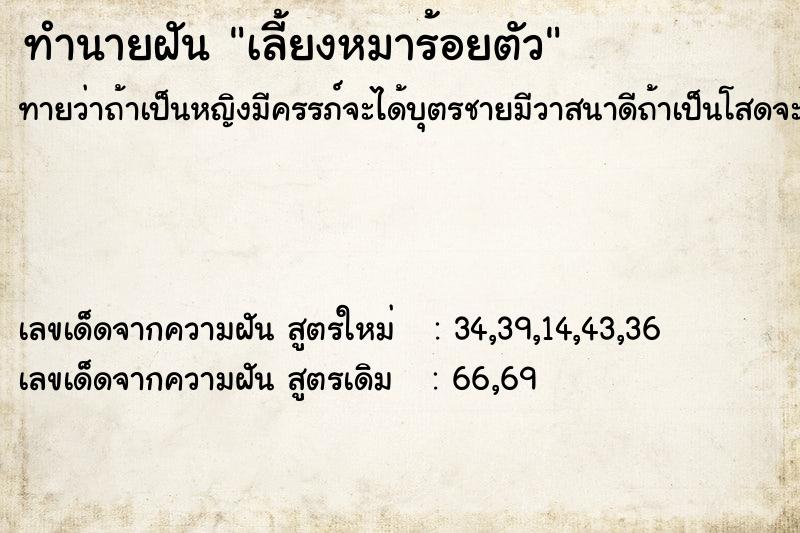 ทำนายฝันเลี้ยงหมาร้อยตัว ทำนายฝันทำนายฝันเลี้ยงหมาร้อยตัว