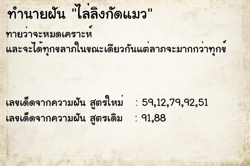 ทำนายฝันทำนายฝันไล่ลิงกัดแมว