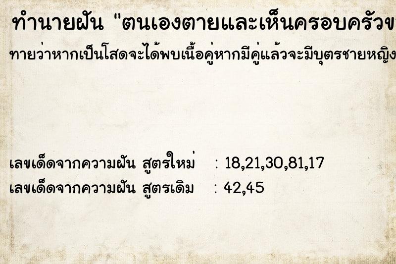 ทำนายฝันทำนายฝันตนเองตายและเห็นครอบครัวของตนเอง