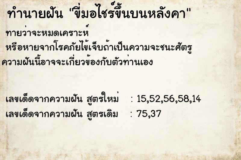 ทำนายฝันขี่มอไชร์ขึ้นบนหลังคา ทำนายฝันทำนายฝันขี่มอไชร์ขึ้นบนหลังคา