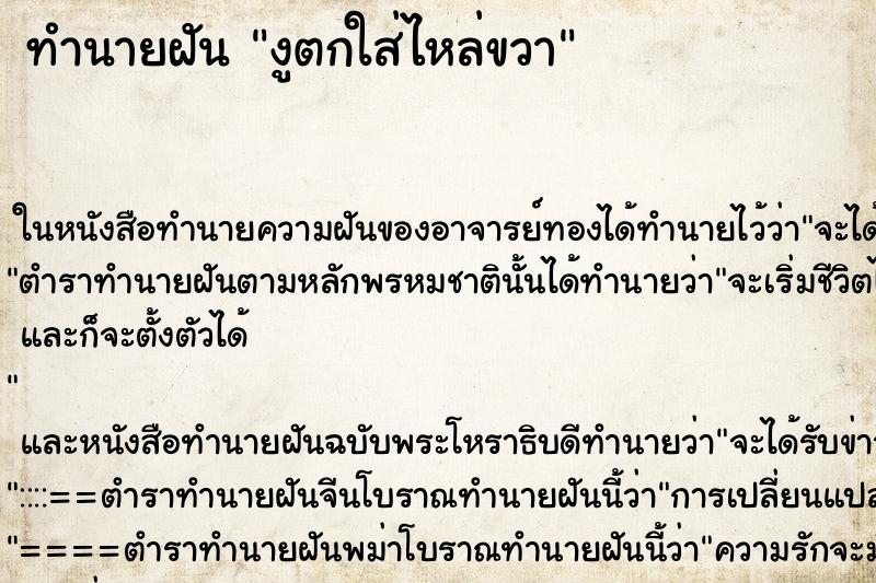 ทำนายฝัน งูตกใส่ไหล่ขวา ทำนายฝัน งูตกใส่ไหล่ขวา