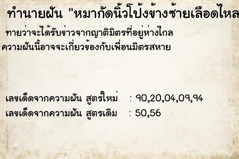 ทำนายฝันทำนายฝันหมากัดนิ้วโป้งข้างซ้ายเลือดไหล