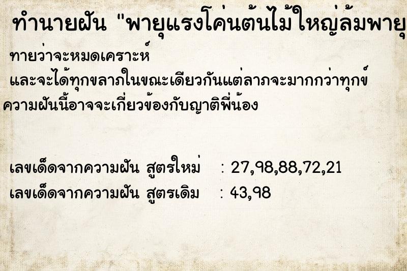 ทำนายฝันทำนายฝันพายุแรงโค่นต้นไม้ใหญ่ล้มพายุแรงโค่นต้นไม้ใหญ่ล้ม