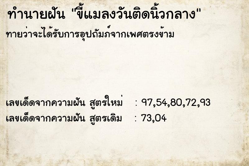 ทำนายฝันขี้แมลงวันติดนิ้วกลาง ทำนายฝันทำนายฝันขี้แมลงวันติดนิ้วกลาง