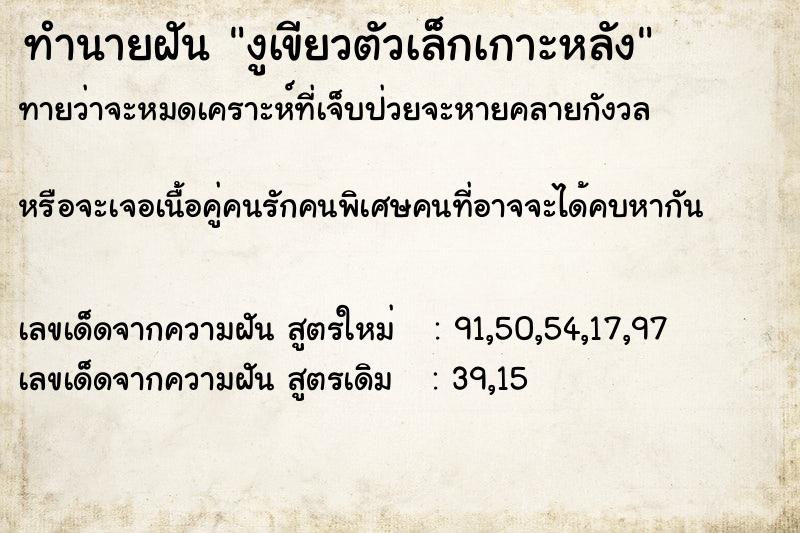 ทำนายฝันทำนายฝันงูเขียวตัวเล็กเกาะหลัง